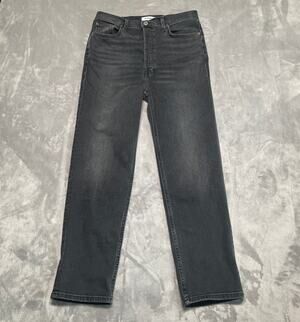 Re/Done Jeans Womens 30 Black 70s Ultra High Rise Stove Pipe Stretch Button Fly